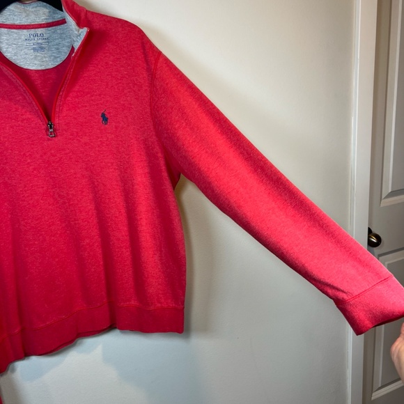 Polo Ralph Lauren Men's 1/4 Zip Pullover Sweatshirt Red Heather Blue Pony Medium - Picture 6 of 13